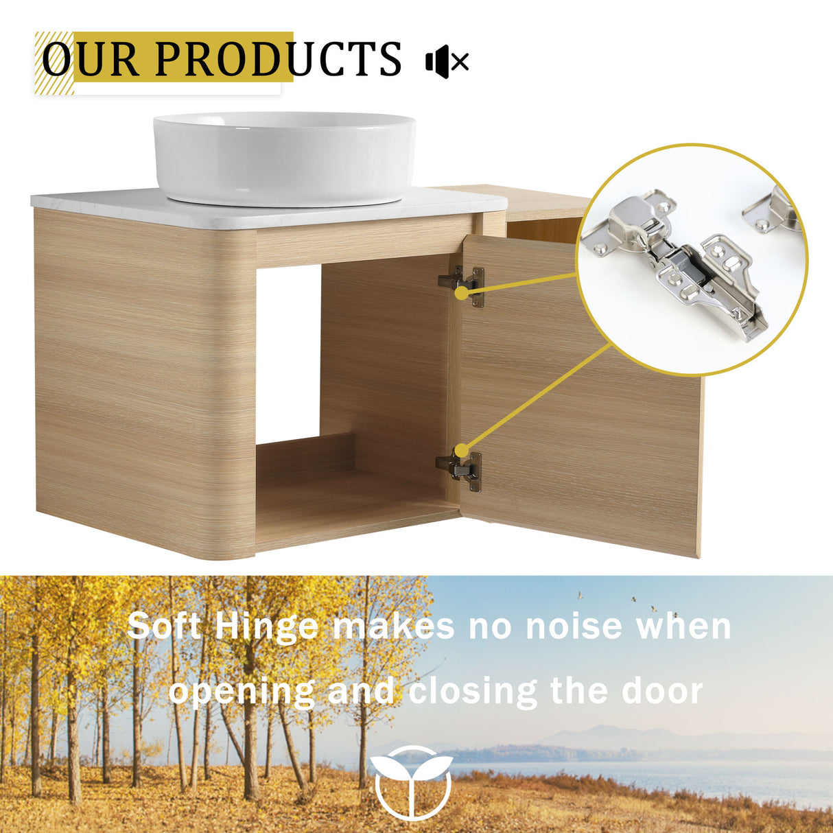Mounted Bathroom Vanity With Art Sink, Storage Shelves, Soft Close Door