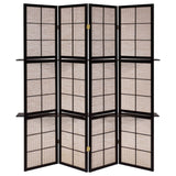 4 Panel Folding Screen With Shelves - Brown