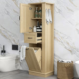 Modern Tall Storage Cabinet With Tilt-Out Compartment, Adjustable Shelves