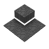 Stone Texture Patio Deck Tiles, Diy Interlocking Floor Tiles (Set of 44) - Dark Gray