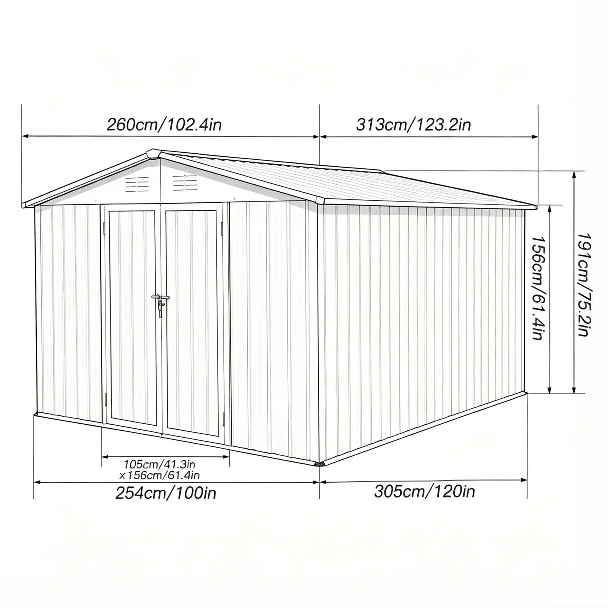Storage Shed Garden Building Waterproof Metal Outdoor Utility 10x8ft