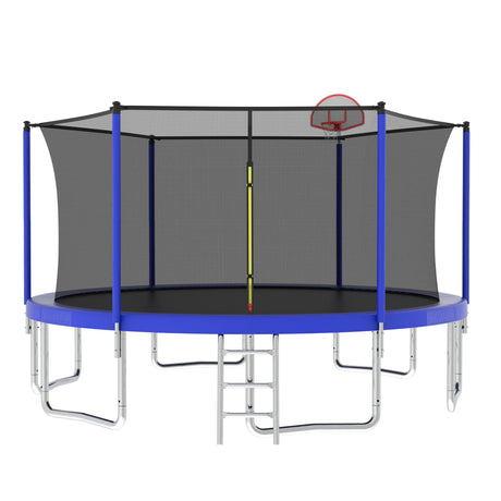 14Ft For Kids Children With Safety Enclosure Net Outdoor Backyards Large Recreational Trampoline - Blue - Trampolines - Alpine Outlets