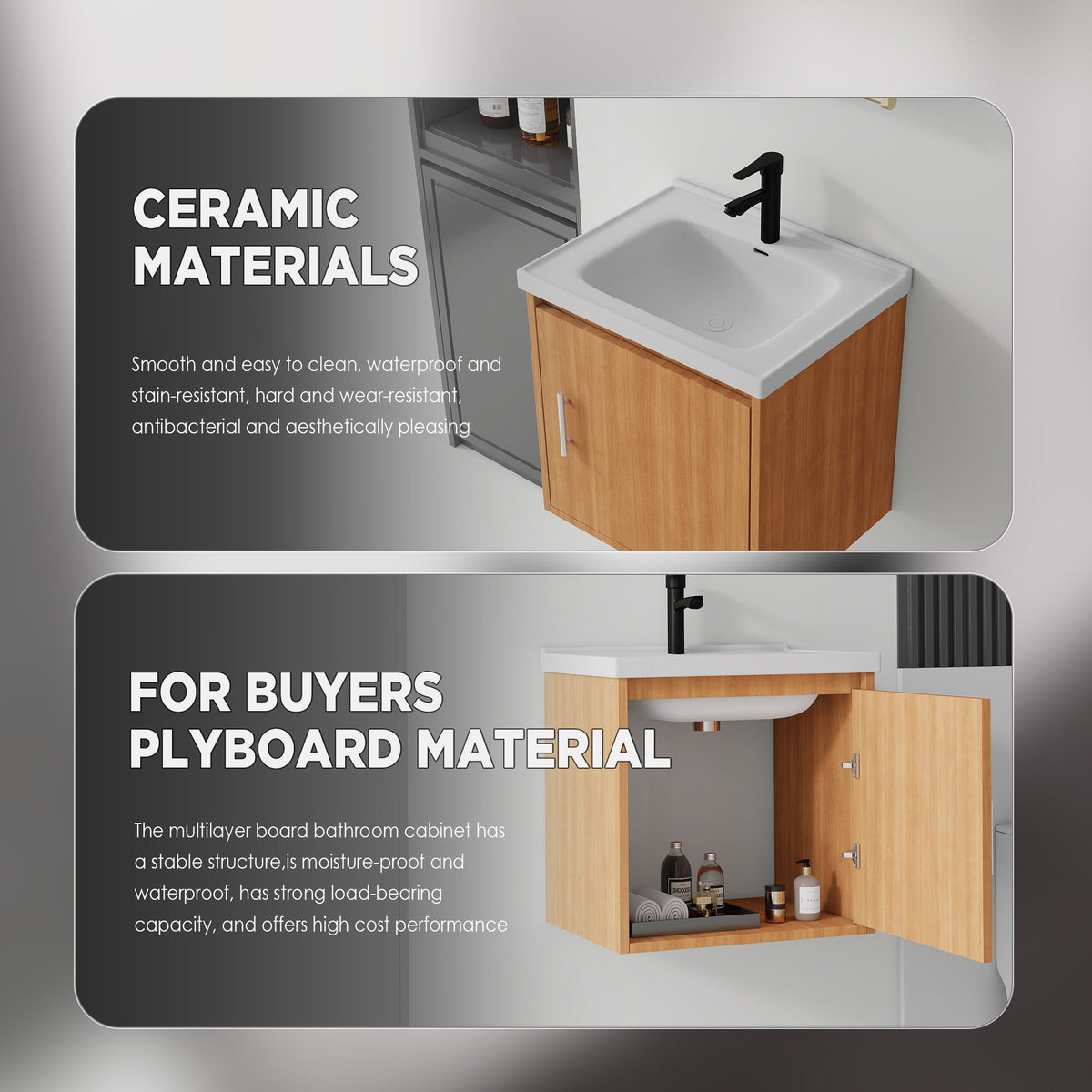 20" Floating Bathroom Vanity Combo With Sink, Soft Close Doors, Wall Mounted Solid Cabinet - Golden Oak