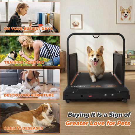 Small Dog Treadmill, Low Noise Pet Exercise Machine For Indoor Puppy Training, Portable Running Wheel - Black