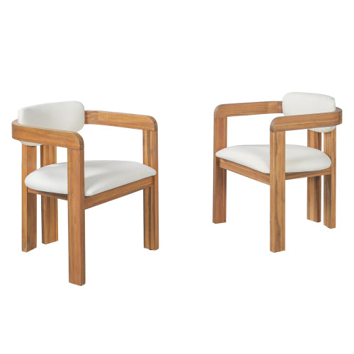 5-Piece Outdoor Acacia Wood Round Dining Set Beige Cushion