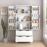 Fluted Kitchen Pantry Cabinet With 2 Large Drawers & 8 Door Spice Rack