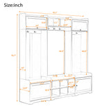 Wide Hall Tree With Shoe Storage, 4 In 1 Entryway Bench With 8 Cubbies, 7 Coat Hooks & Adjustable Shelf For Hallway - Black