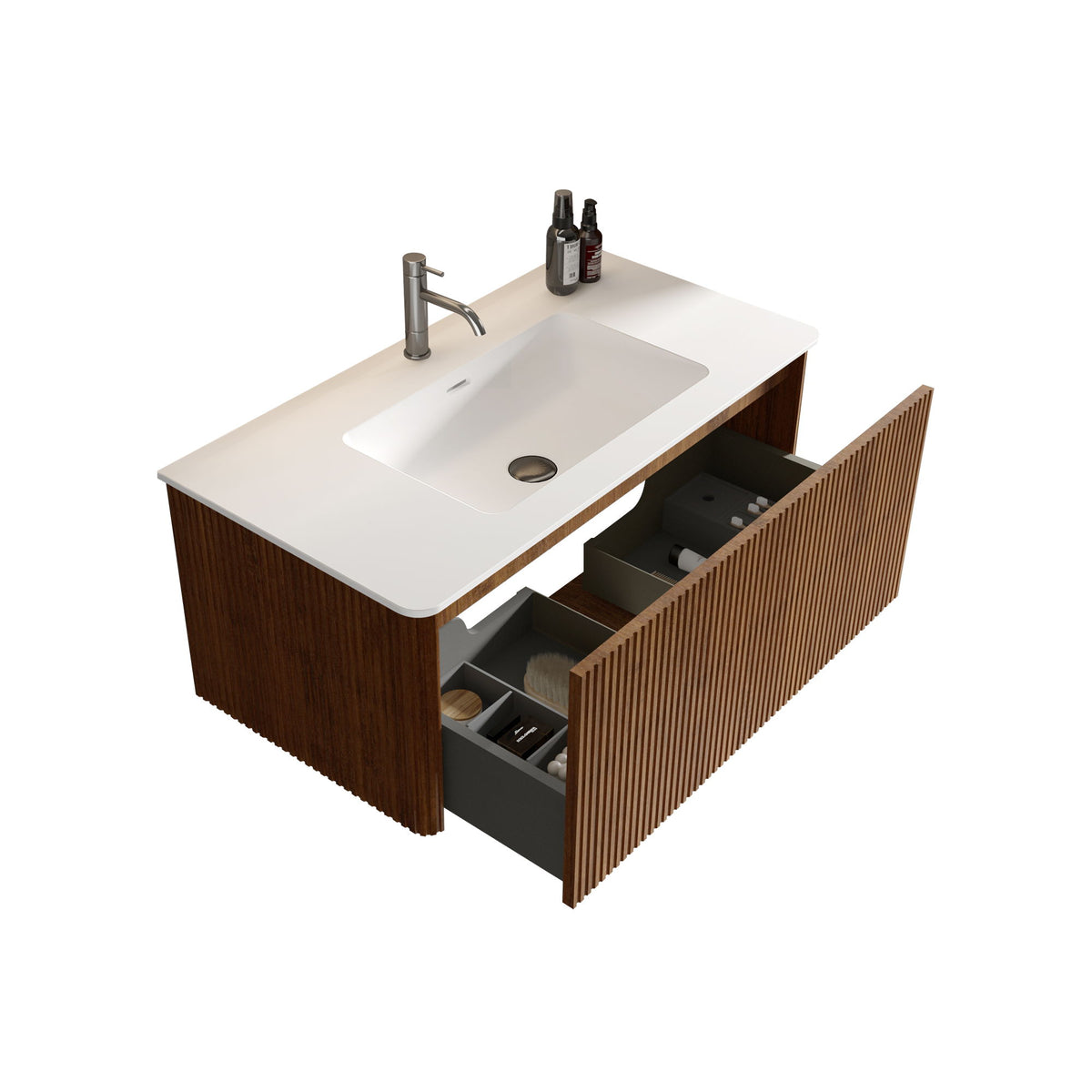 Etna - Striped Bathroom Vanity With Ceramic Sink, Wall Mounted Floating Bathroom Vanity For Modern Bathroom