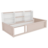 Platform Floor Bed With Guardrail Fence And Side Storage Shelves