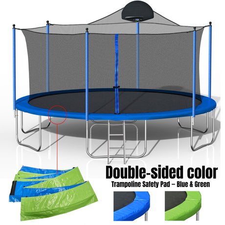 14Ft Trampoline For Adults & Kids With Basketball Hoop, Outdoor Trampolines With Ladder And Safety Enclosure Net For Kids And Adults, Double-Side Color Cover - Blue - Trampolines - Alpine Outlets