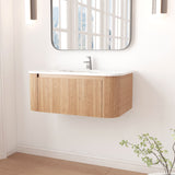 Wall Mounted Bathroom Vanity With Sink - Natural Wood