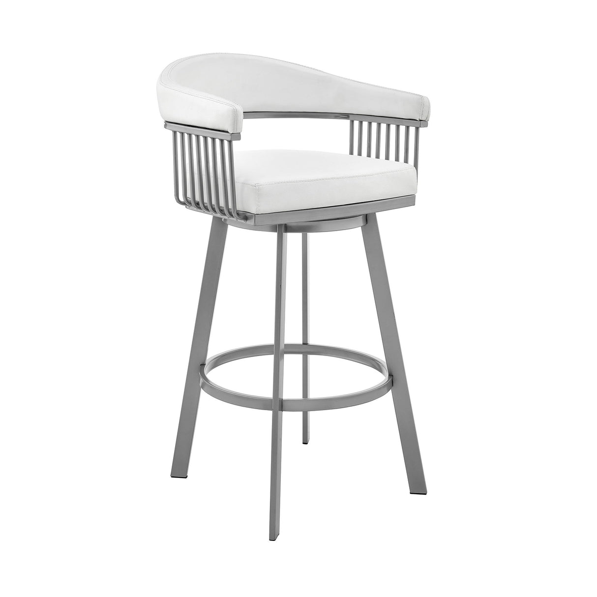 Chelsea - 25" Counter Height Swivel Bar Stool - Silver Finish And White Faux Leather