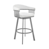 Chelsea - 25" Counter Height Swivel Bar Stool - Silver Finish And White Faux Leather