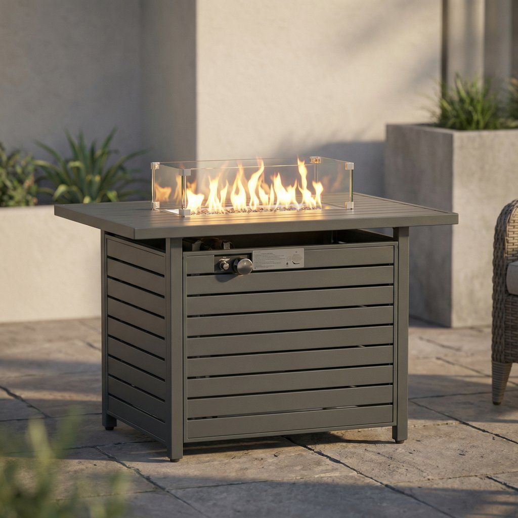 Propane Fire Pit Table Outdoor Heater Dual Function Steel 42x25in Gray