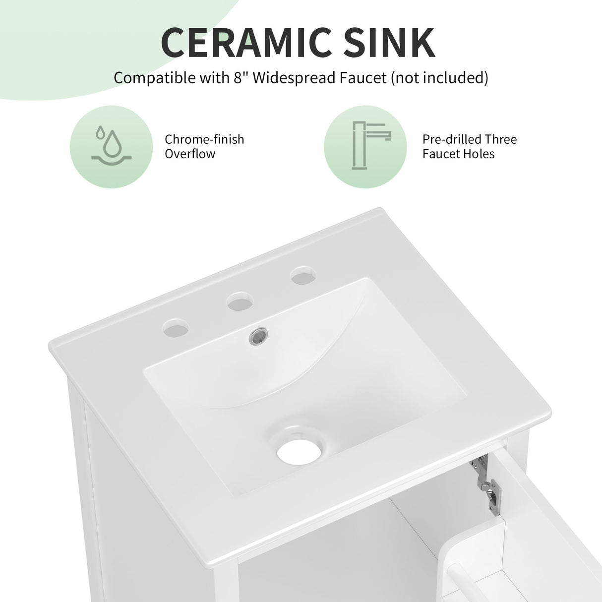 Modern Bathroom Vanity With Sink, Cabinet Storage, Drawer & Adjustable Feet