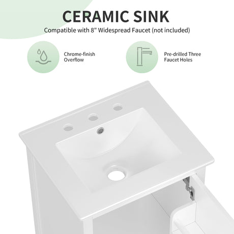 Bathroom Vanity With Sink, Adjustable Feet, 1 Drawer And Door Shelf Storage - White