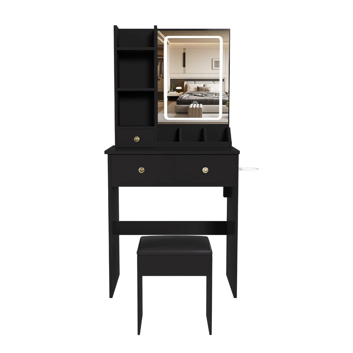 Modern Small Vanity Desk With 3 LED Lighting Modes, 3 Drawers