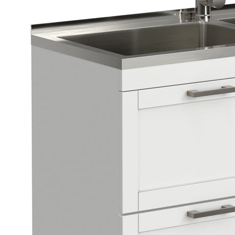 Hennessy - Laundry Utility Sink And Cabinet With Dual Sink And Pull Out Faucet - White