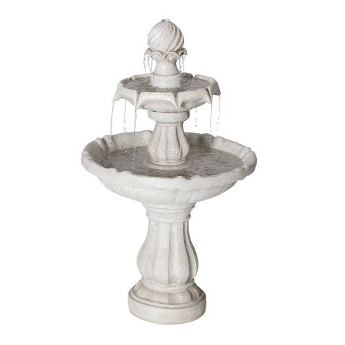 37.4"H 2-Tier White Polyresin Outdoor Water Fountain, Classic Pedestal Cascading Water Feature for Patio Garden Yard Decor