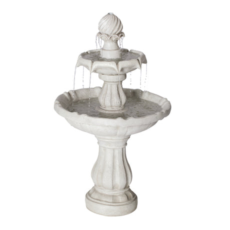 37.4"H 2-Tier White Polyresin Outdoor Water Fountain, Classic Pedestal Cascading Water Feature for Patio Garden Yard Decor