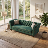 3 Person Sofa With Deep Seat, Tufted Backrest