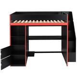 Gaming Loft Bed With Desk And Storage, LED Lights