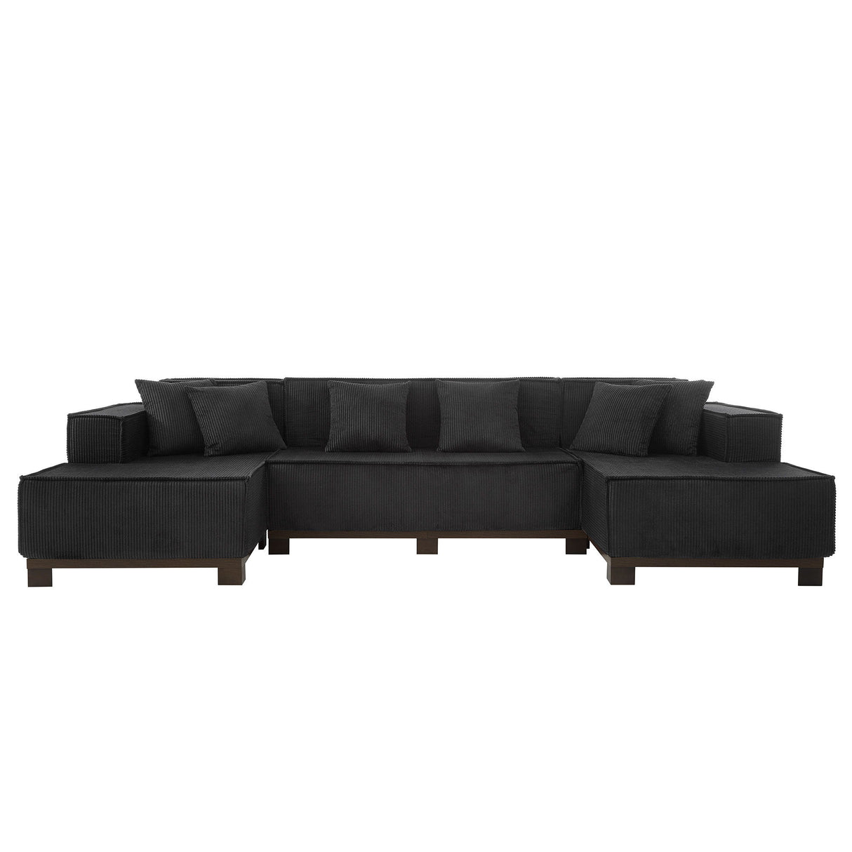 U-Shaped Sectional Sofa With RGB LED Light Strip And 6 Pillows