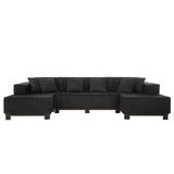 U-Shaped Sectional Sofa With RGB LED Light Strip And 6 Pillows