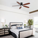 52" Flush Mount Ceiling Fan With Light, DC Motor, Remote Control, Dual Color