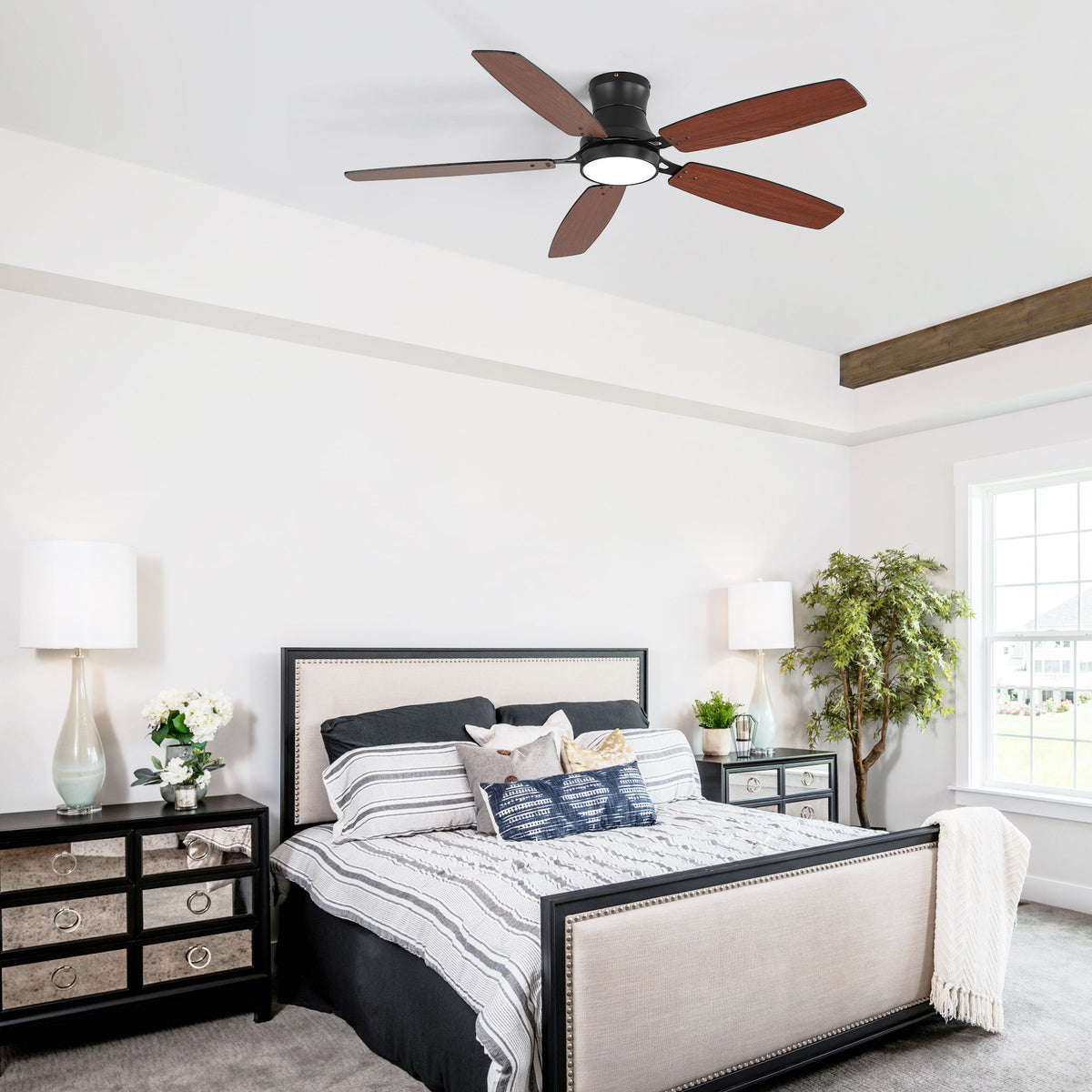 42" Ceiling Fan With Light, Tri Color Dimmable, DC Motor, 5 Blades