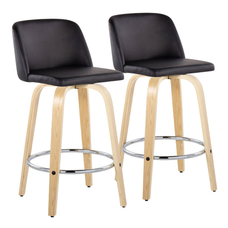 Toriano - Contemporary Fixed-Height Counter Stool With Swivel And Round Footrest (Set of 2) - Stool Sets - Alpine Outlets
