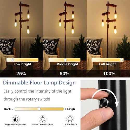 Dimmable Industrial 3-Light Tree Floor Lamp