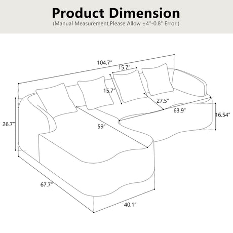 Modular L-Shape Sectional Sofa With Curved Chaise