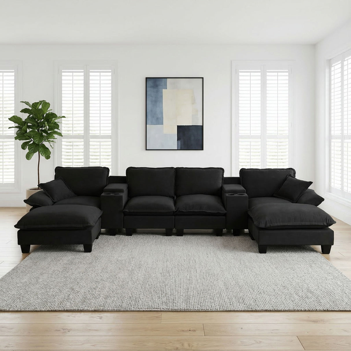 Modular Cloud Couch Sofa With Cup Holders & Storage, USB Port