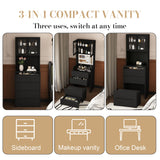 3 In 1 Vanity Table With LED Mirror & Storage Stool For Bedroom