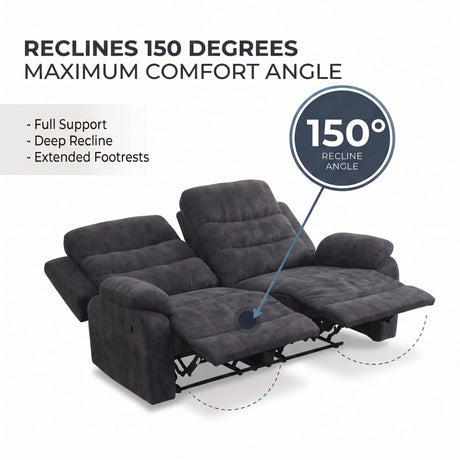 2 Seat Manual Recliner Loveseat With 150° Deep Recline, For Small Living Spaces - Dark Gray - Reclining Loveseats available at Alpine Outlets in Denver