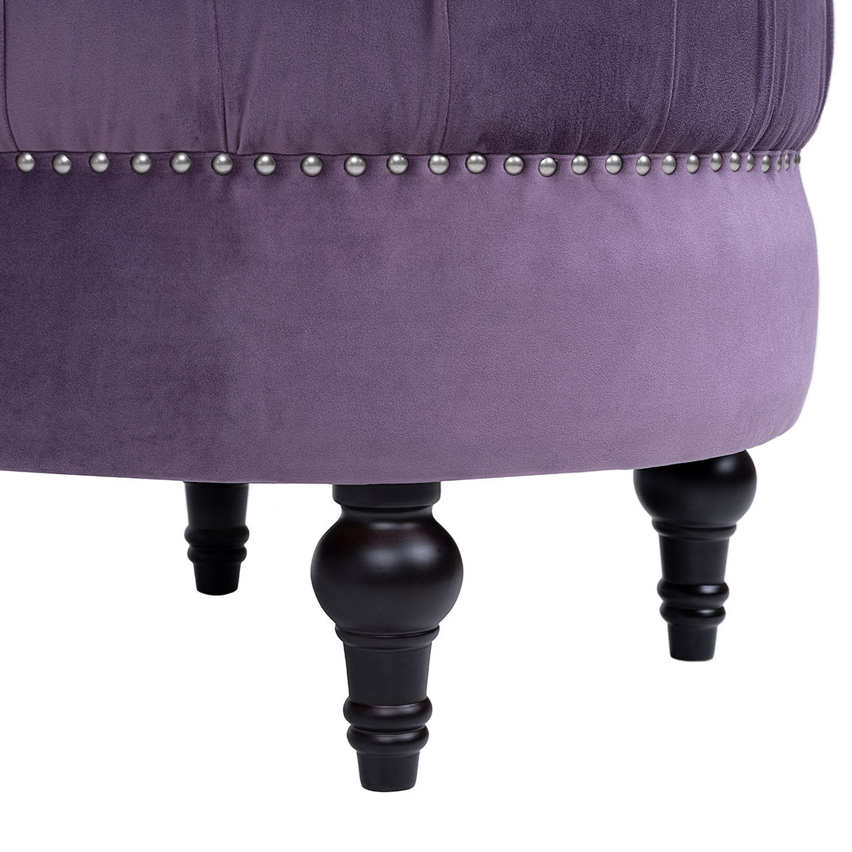 Dawn - Tufted Round Ottoman Nailhead Accents - Purple