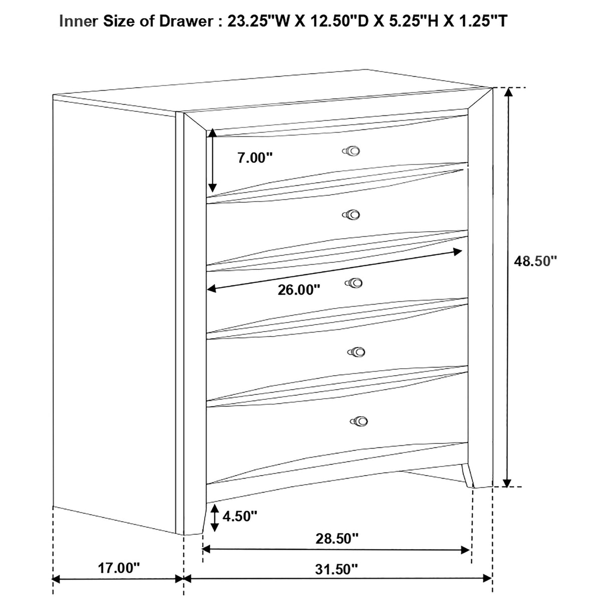 Briana 5-Drawer Bedroom Chest in Black