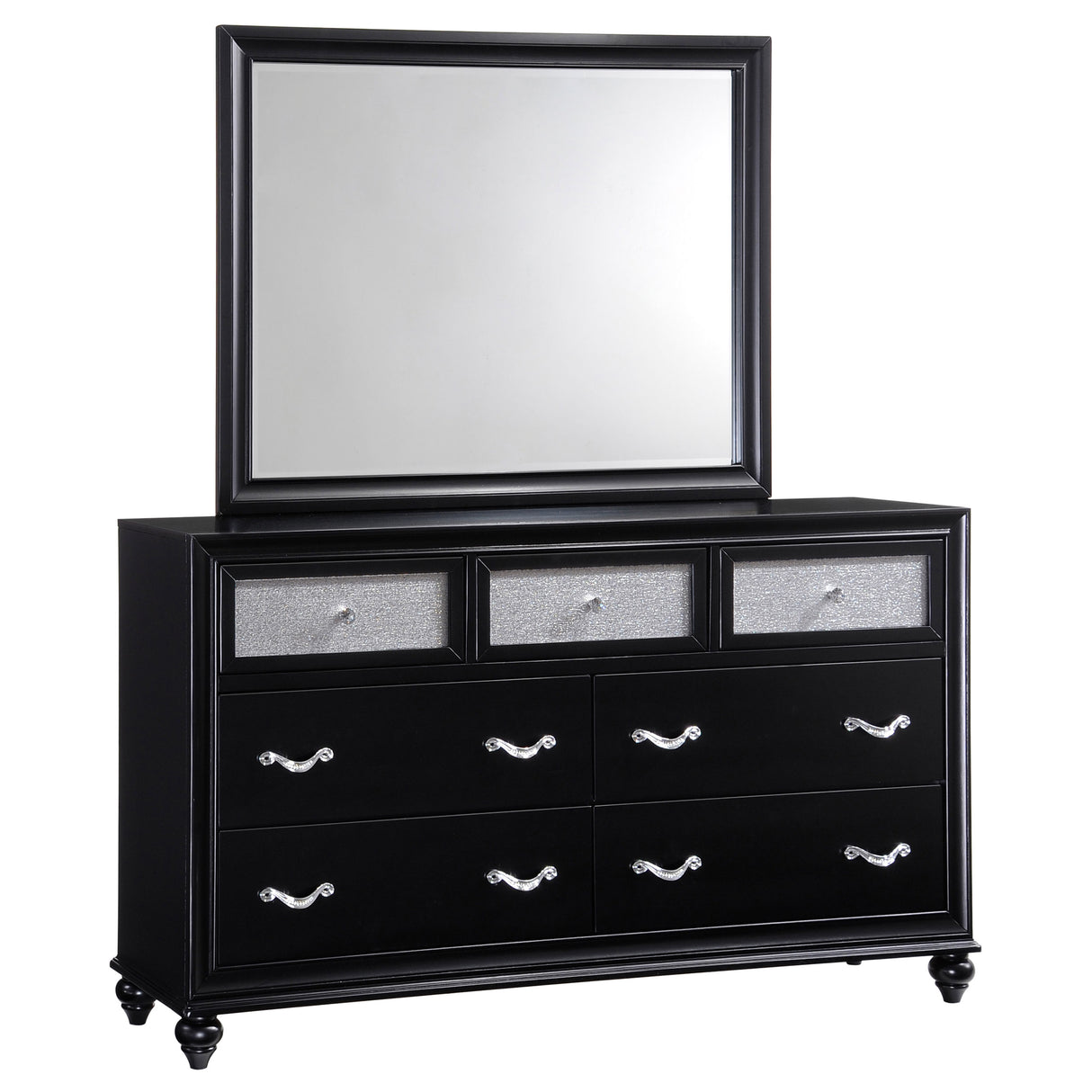 Barzini 7-Drawer Dresser with Mirror in Black