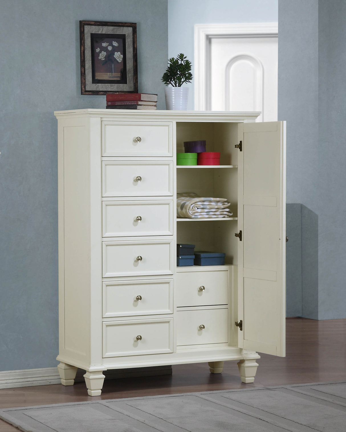 Sandy Beach 8-Drawer Door Chest in Cream White