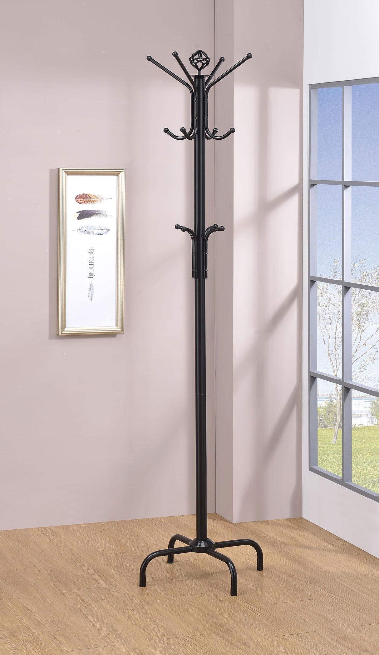 Collier 12 Hook Freestanding Coat Rack in Black Metal