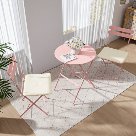 3 Pieces Patio Bistro Balcony Metal Chair Table Set