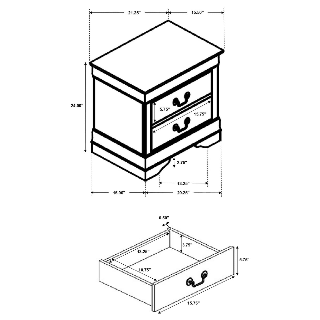 Louis Philippe 2-Drawer Nightstand Cappuccino