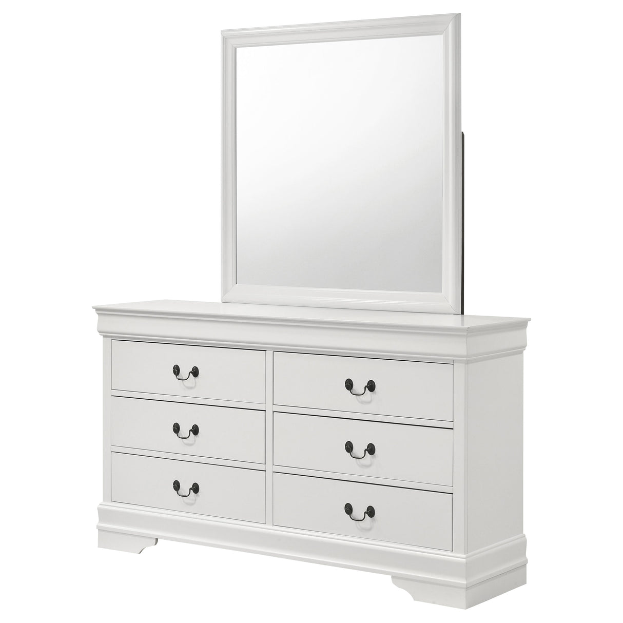 Louis Philippe 6-Drawer Dresser and Mirror - White