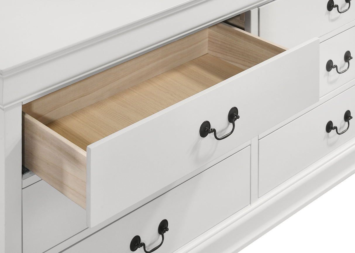Louis Philippe 6-Drawer Dresser and Mirror - White