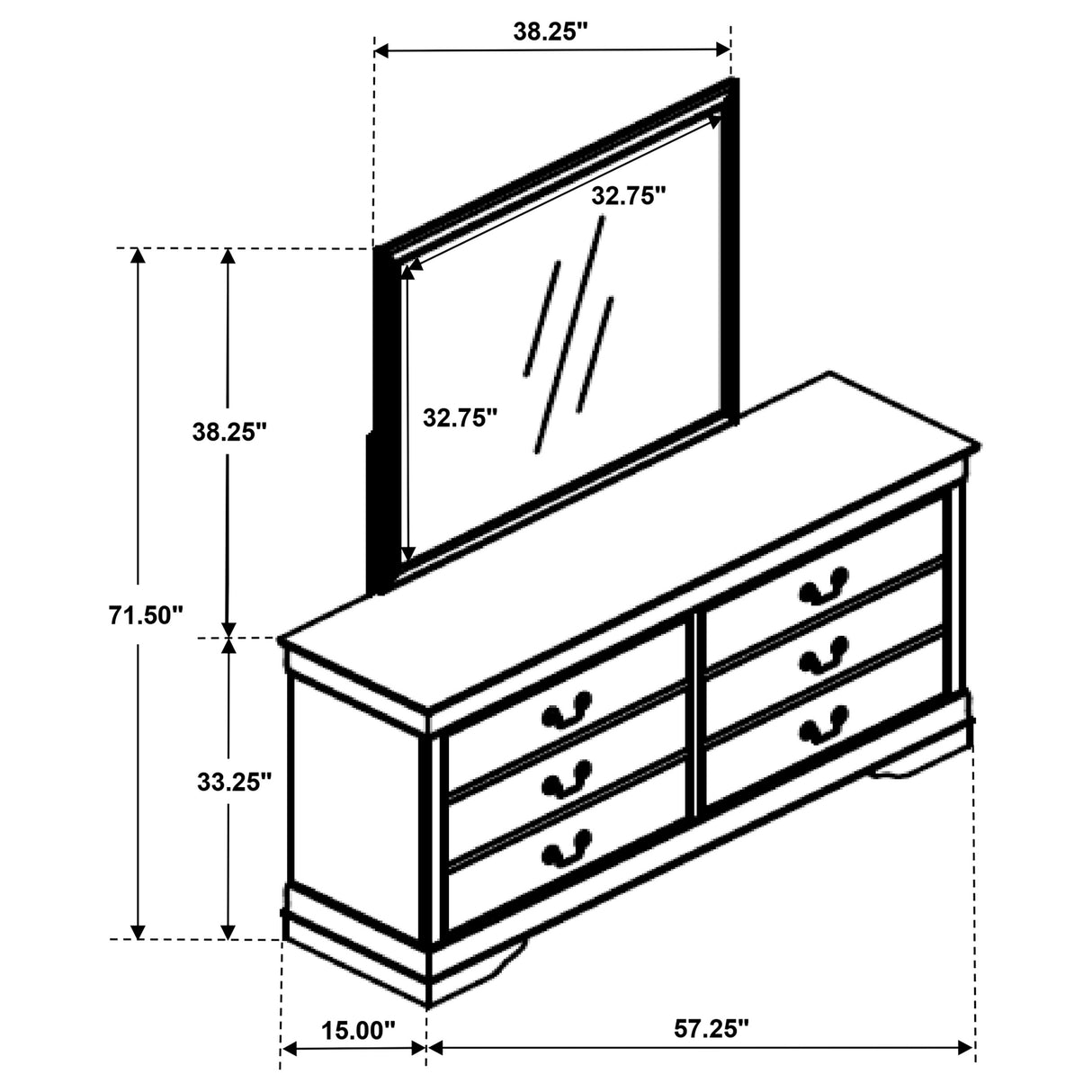 Louis Philippe 6-Drawer Dresser and Mirror - White