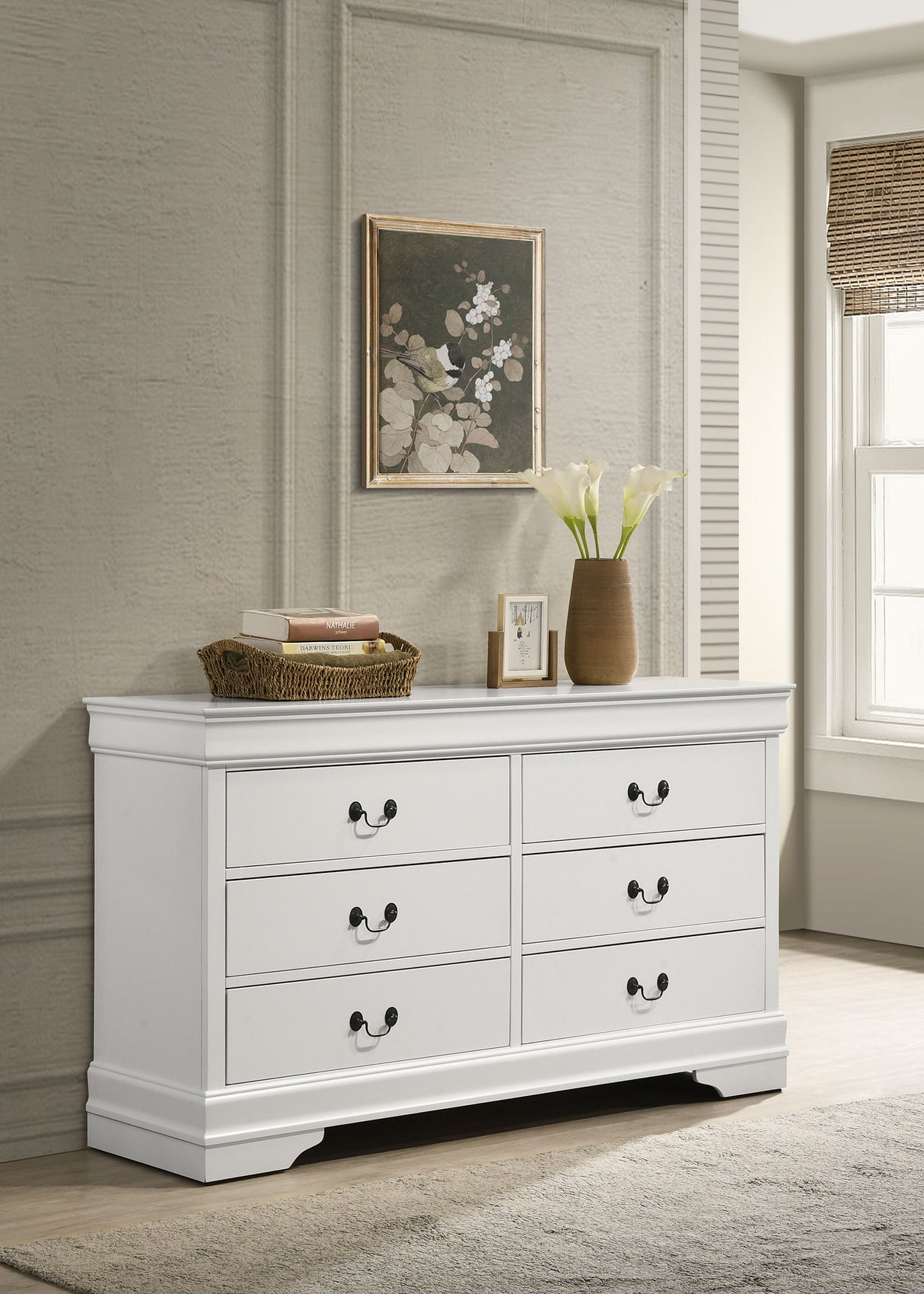 Louis Philippe 6-Drawer Dresser in White