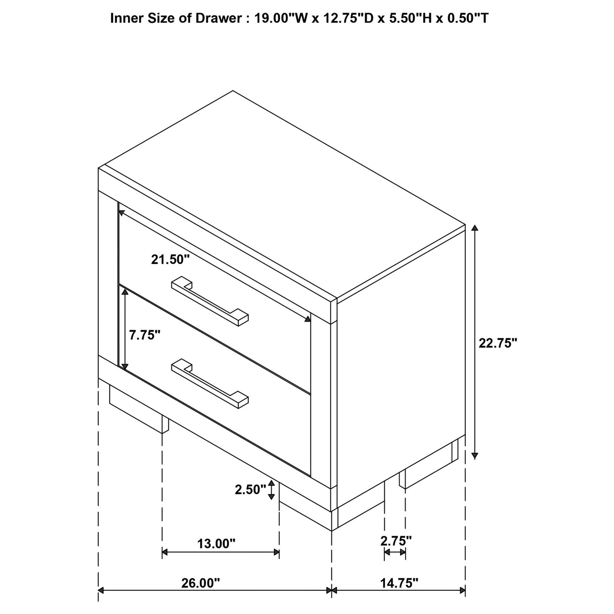 Jessica 2-Drawer Nightstand in Snow White