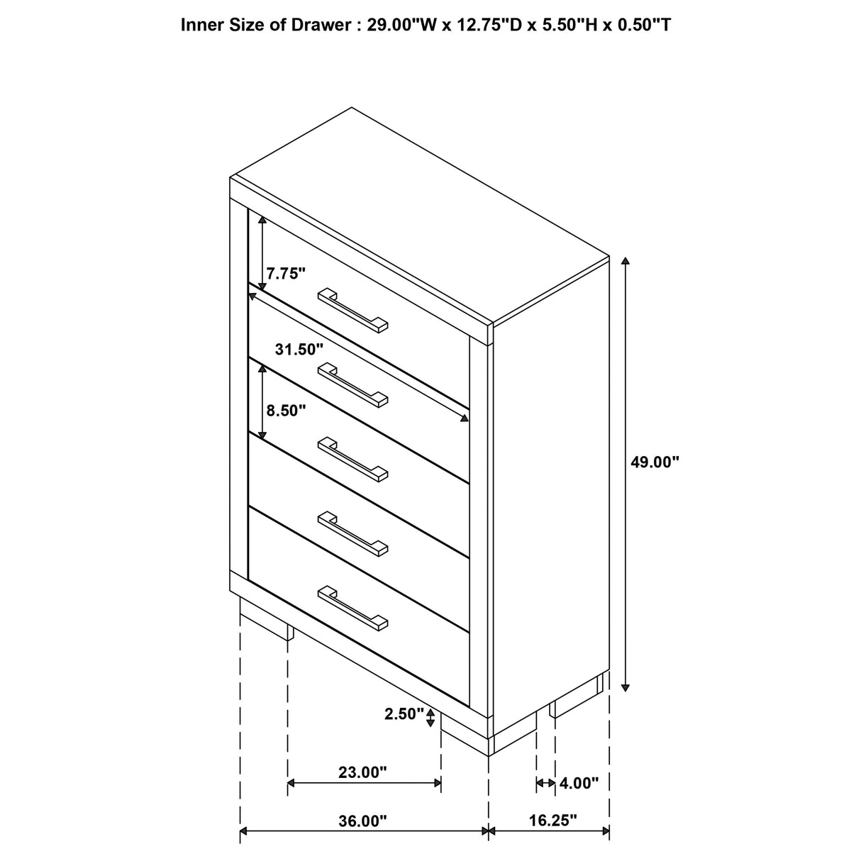 Jessica 5-Drawer Chest in Snow White