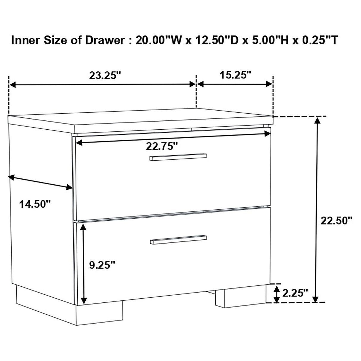 Felicity 2-Drawer Nightstand White High Gloss